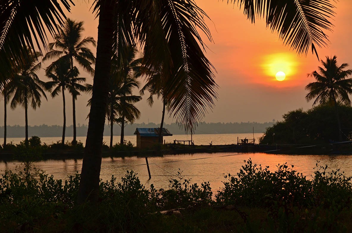 Sunrise in the backwaters of Kerala