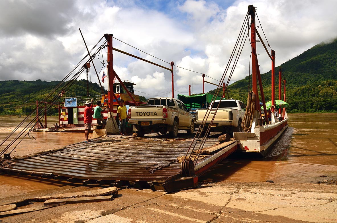 Crossing the Mekong on a smal ferry